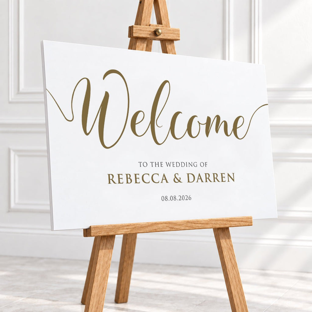 Personalised Gold Script Wedding Welcome Sign – 16 × 24″ or 24 × 26″