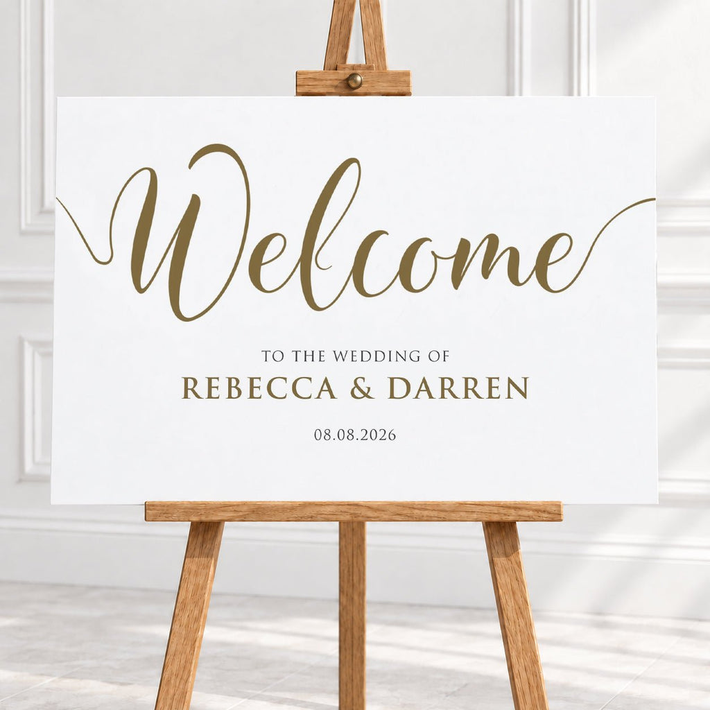 Personalised Gold Script Wedding Welcome Sign – 16 × 24″ or 24 × 26″