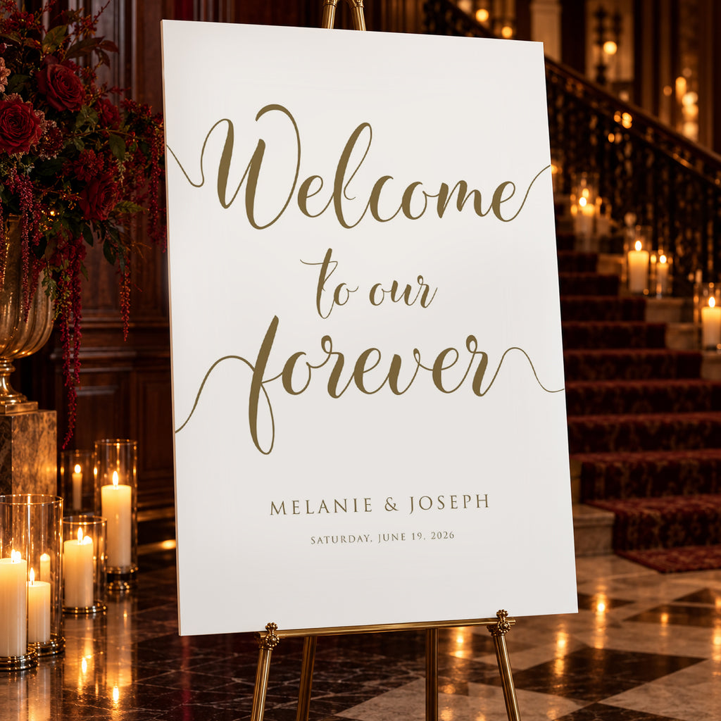 Welcome to Our Forever – Gold Personalised Wedding Welcome Sign