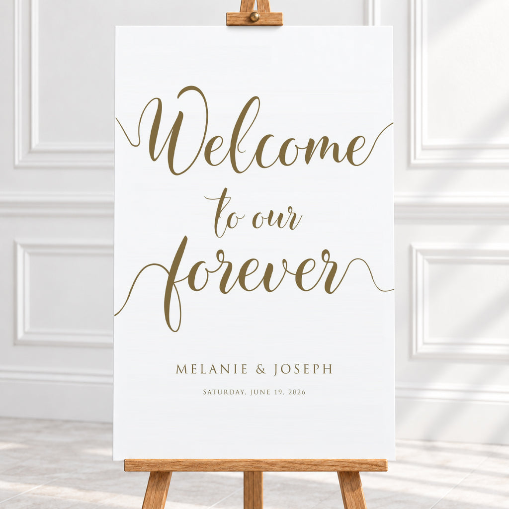 Welcome to Our Forever – Gold Personalised Wedding Welcome Sign