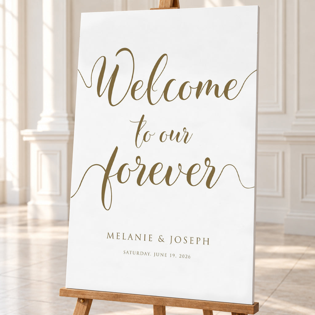 Welcome to Our Forever – Gold Personalised Wedding Welcome Sign
