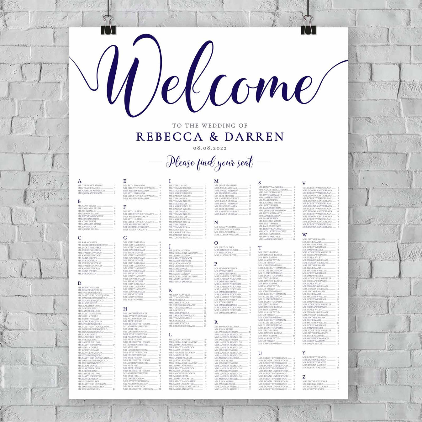 XL Seating Chart Template for 400 guests We Do Bou