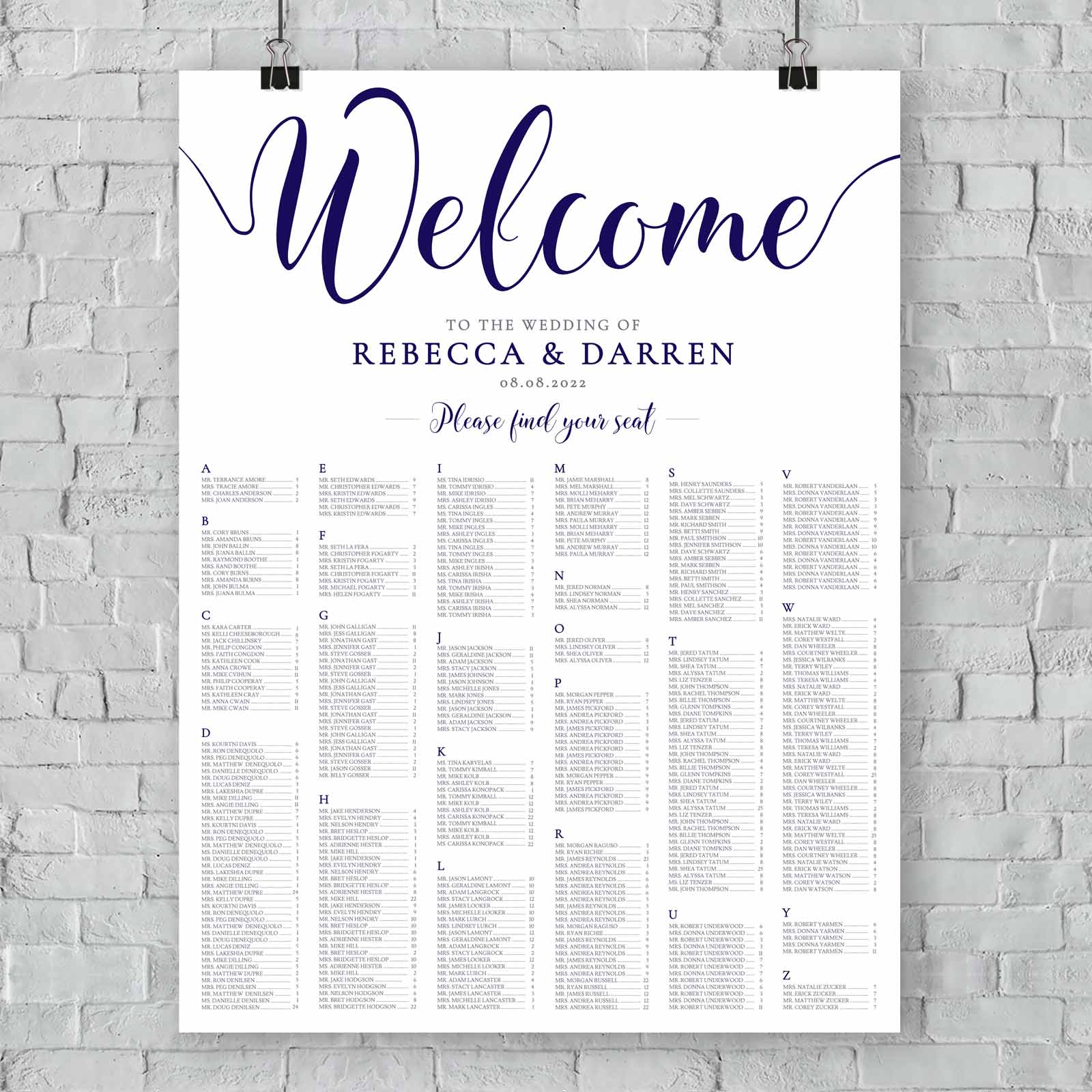 large navy nautical table plan for 400 guests