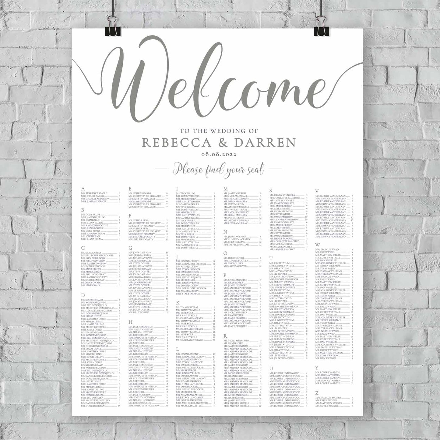 large seating chart template in sage green