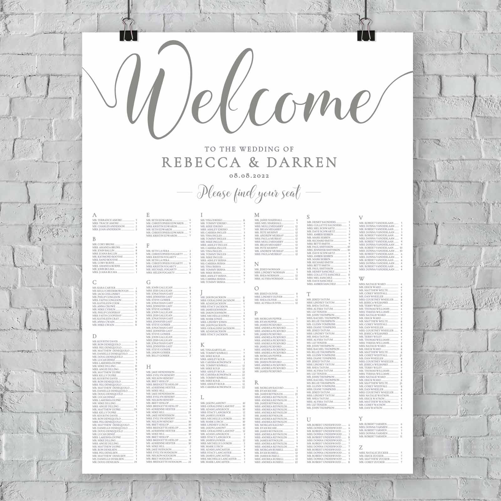 large seating chart template in sage green