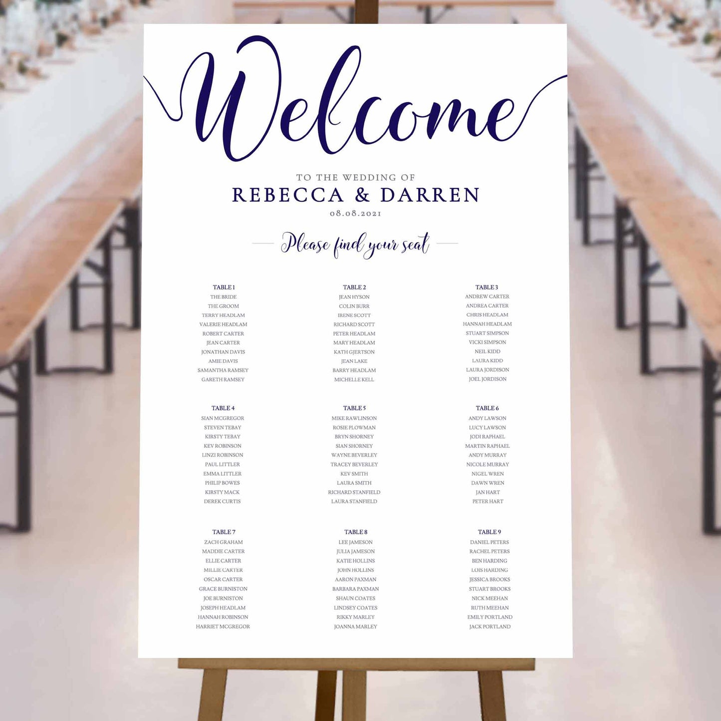 navy nautical 9 table wedding seating chart template