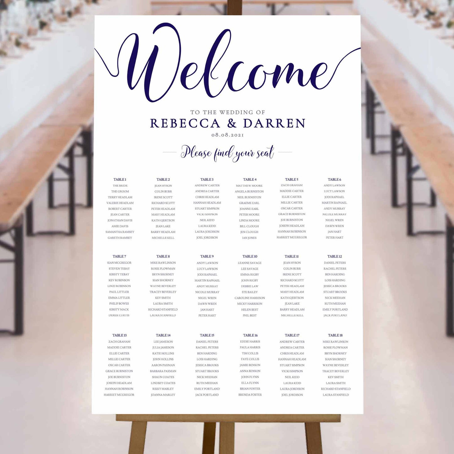 navy wedding seating chart template 18 tables
