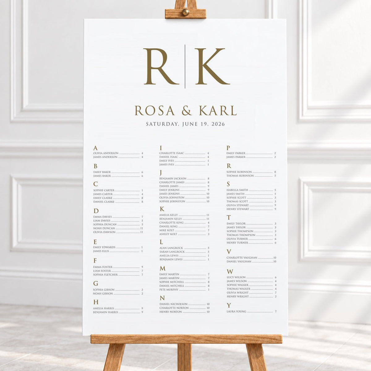 Personalised Gold Monogram Wedding Seating Chart – 24 × 36″ Foamboard - We Do Bou