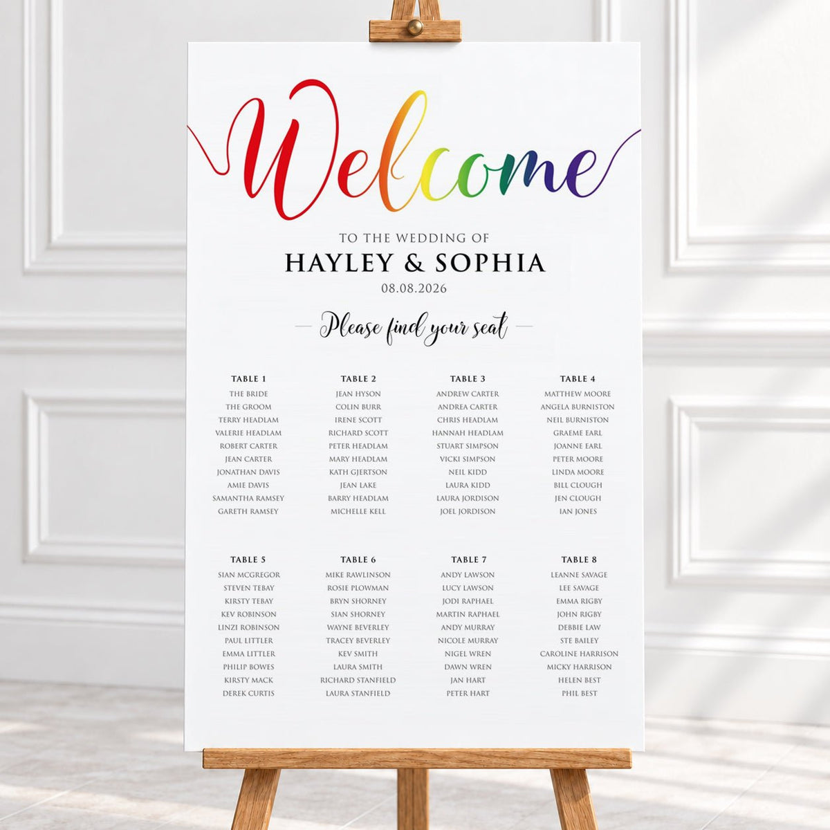 Pride Rainbow Wedding Seating Chart by Table – Personalised 24 × 36″
