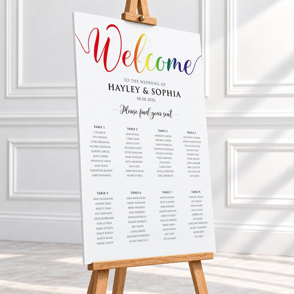 Pride Rainbow Wedding Seating Chart by Table – Personalised 24 × 36″