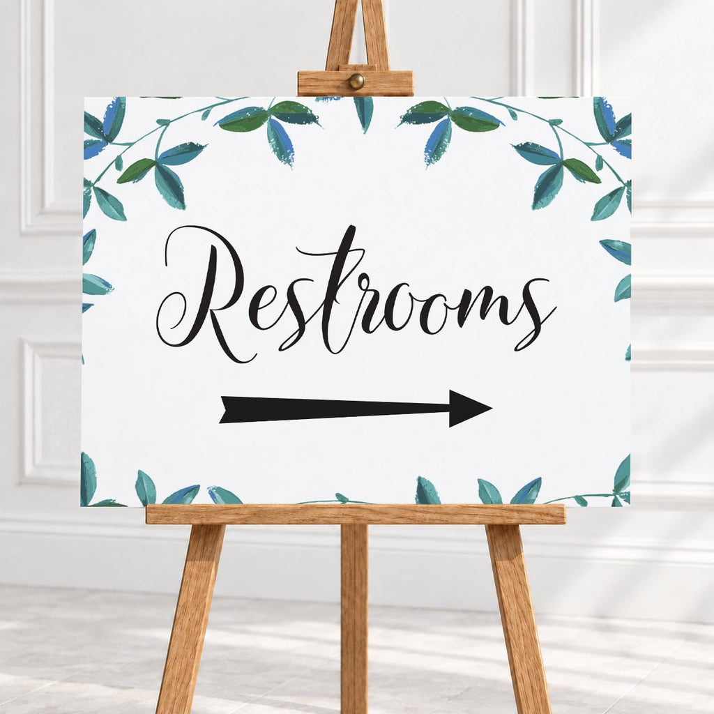 Rich Green Foliage Restrooms Arrow Sign – 12 × 16″ or 16 × 24″