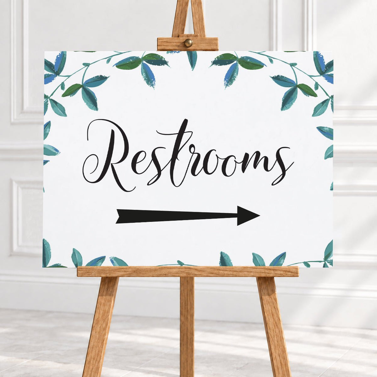 Rich Green Foliage Restrooms Arrow Sign – 12 × 16″ or 16 × 24″