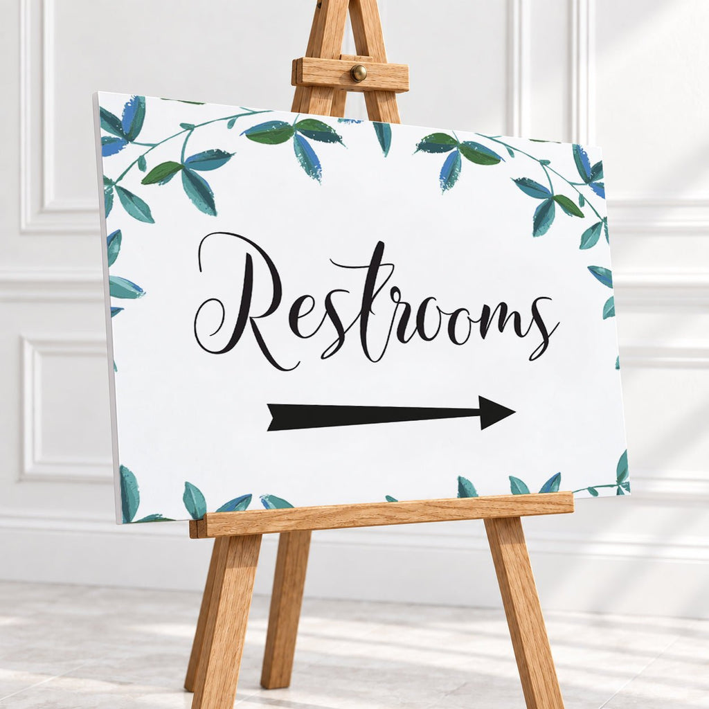 Rich Green Foliage Restrooms Arrow Sign – 12 × 16″ or 16 × 24″