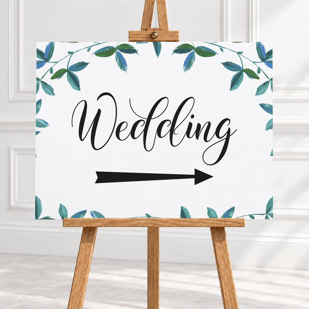 Rich Green Foliage Wedding Arrow Sign – 12 × 16″ or 16 × 24″