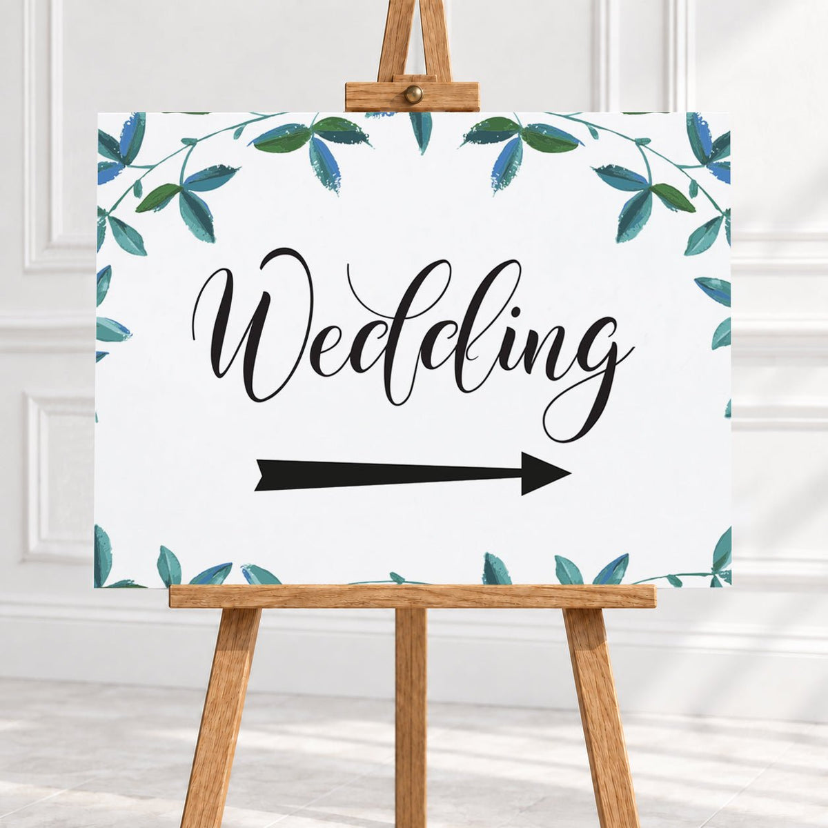 Rich Green Foliage Wedding Arrow Sign – 12 × 16″ or 16 × 24″