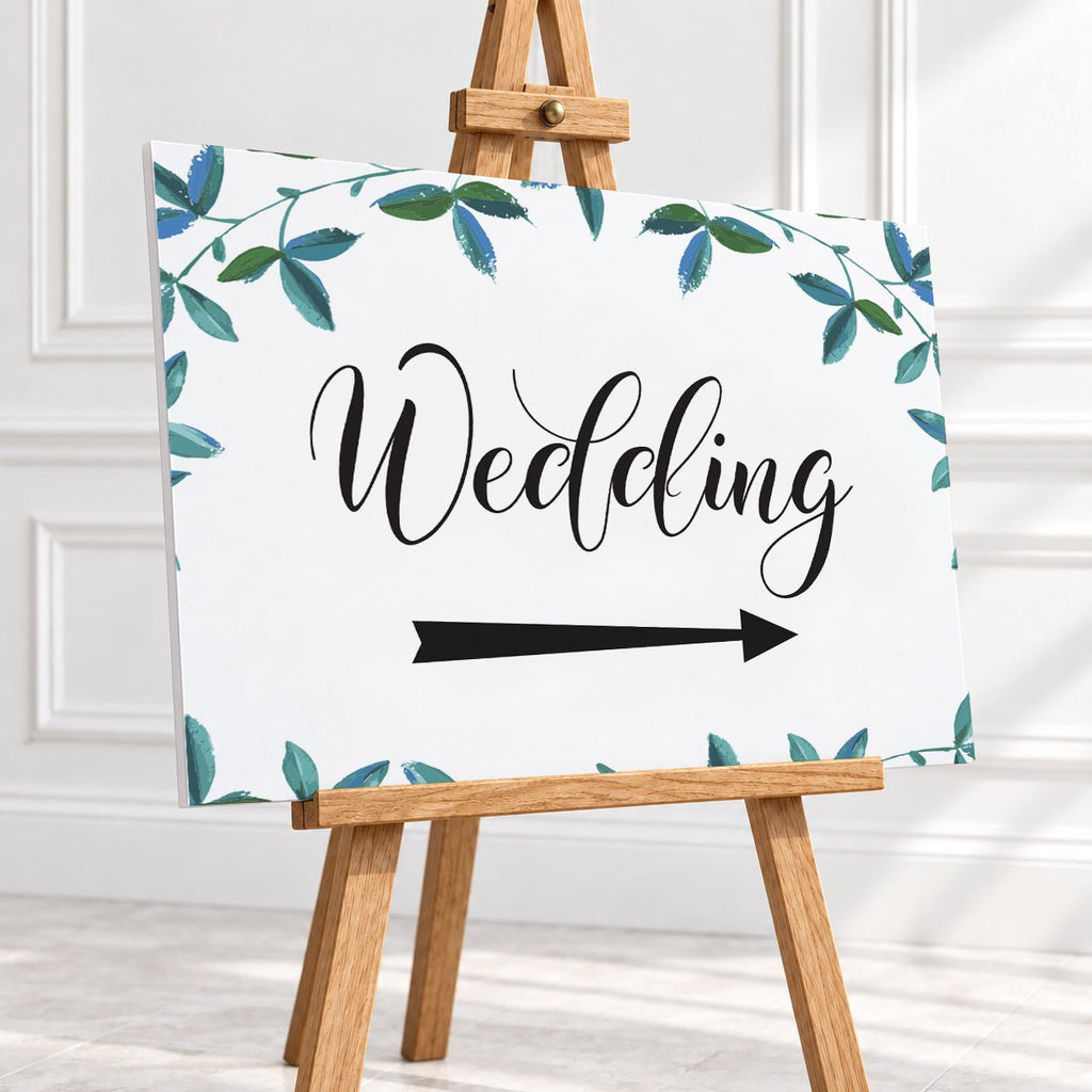 Rich Green Foliage Wedding Arrow Sign – 12 × 16″ or 16 × 24″