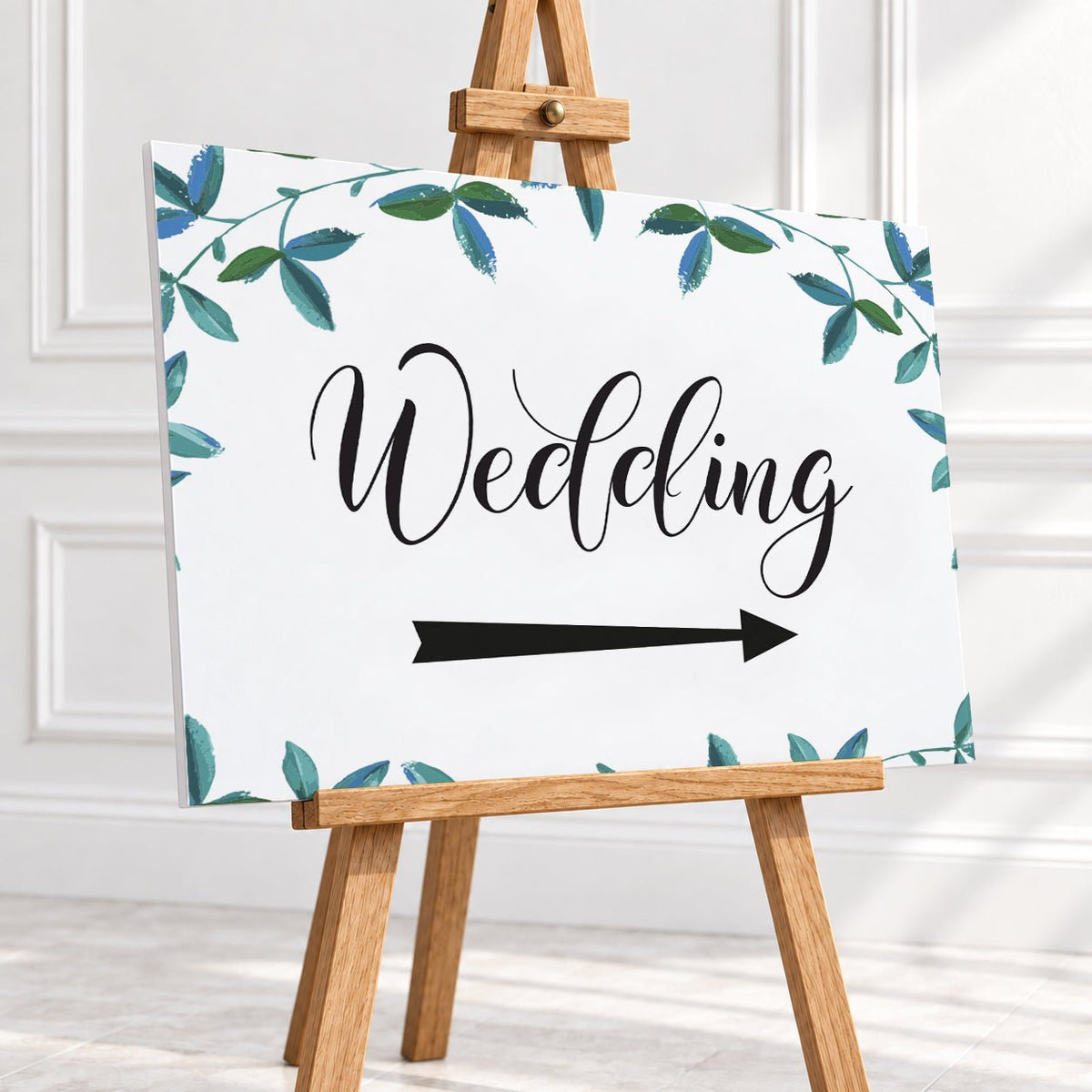 Rich Green Foliage Wedding Arrow Sign – 12 × 16″ or 16 × 24″