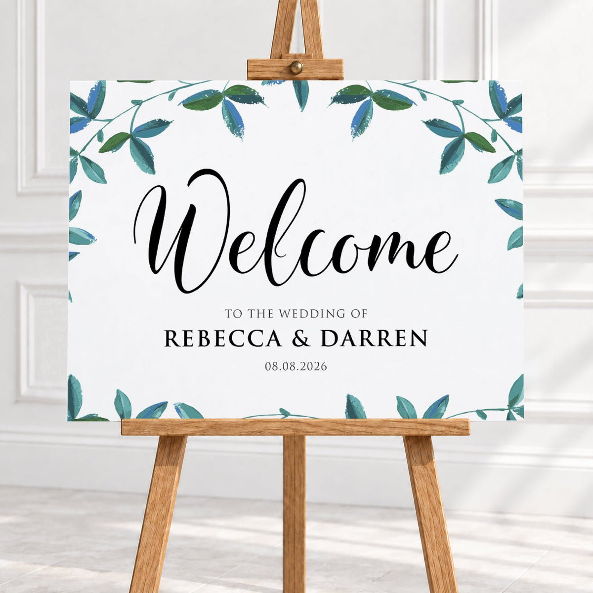 Personalised Rich Green Foliage Wedding Welcome Sign – 16 × 24″ or 24 × 26″