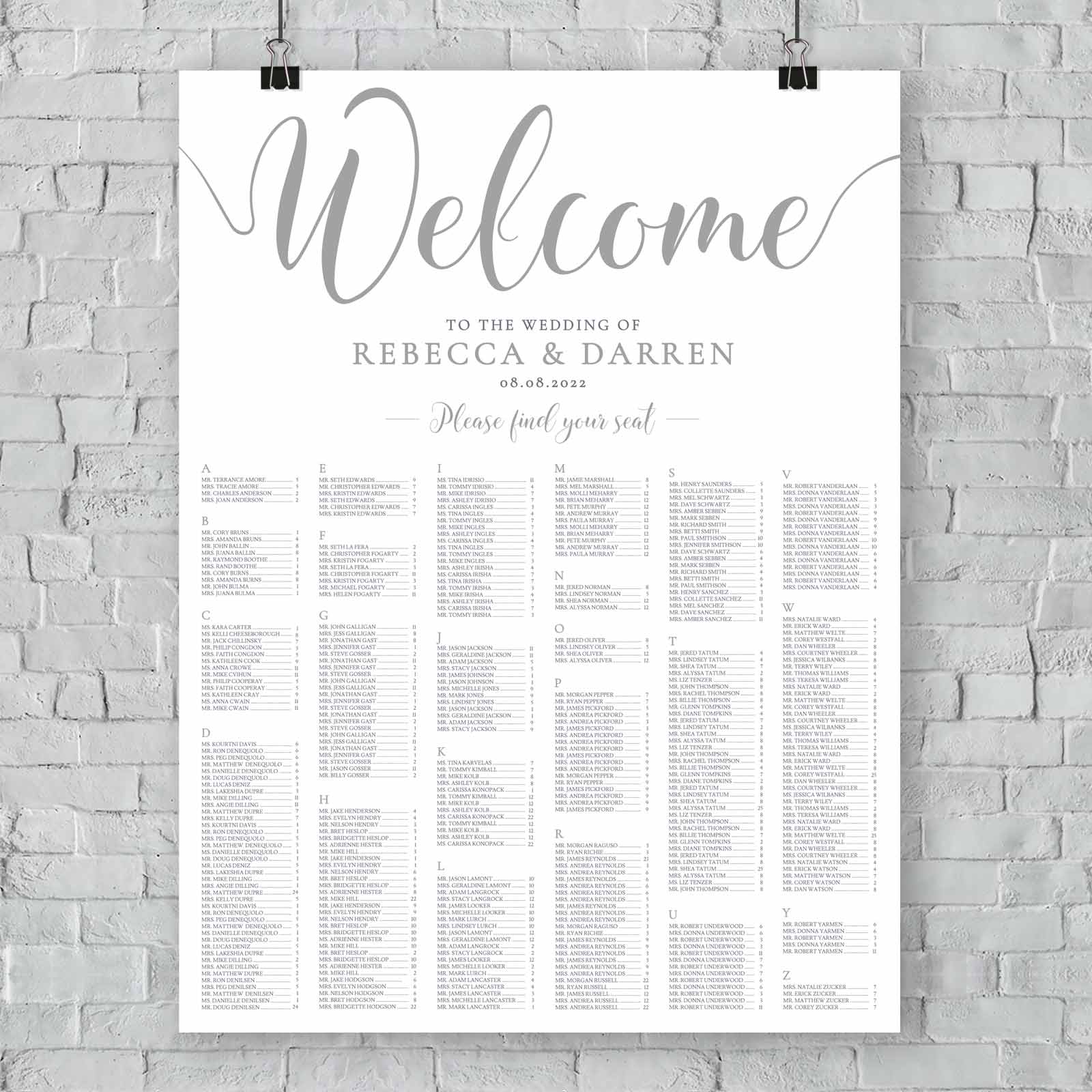 silver wedding seating chart A0
