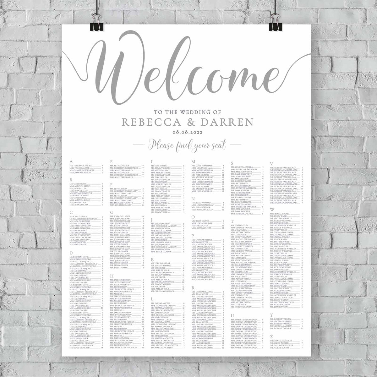silver wedding seating chart A0