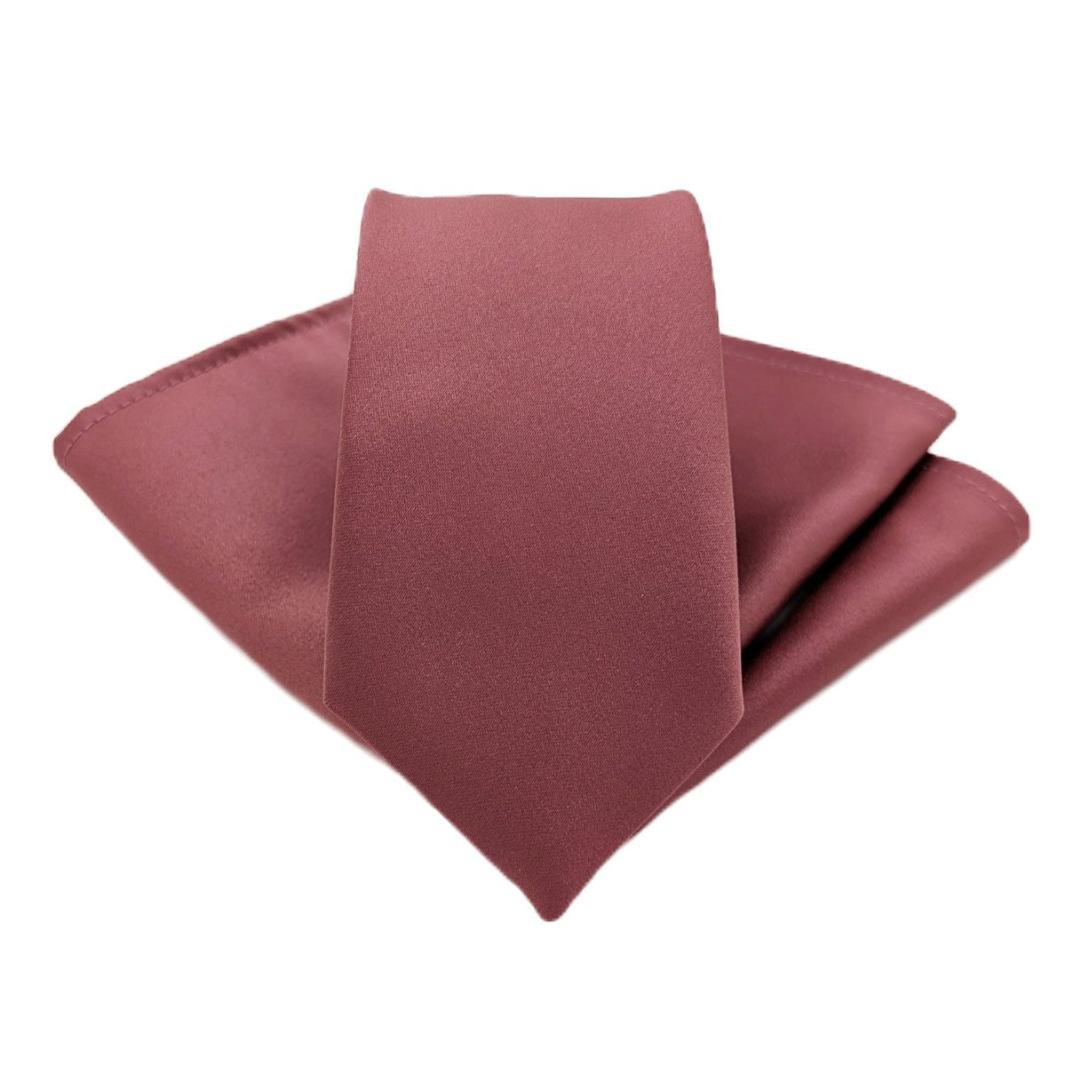 A deep mauve coloured tie and pocket square set.