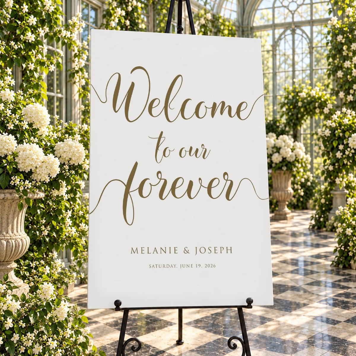 Welcome to Our Forever – Gold Personalised Wedding Welcome Sign - We Do Bou