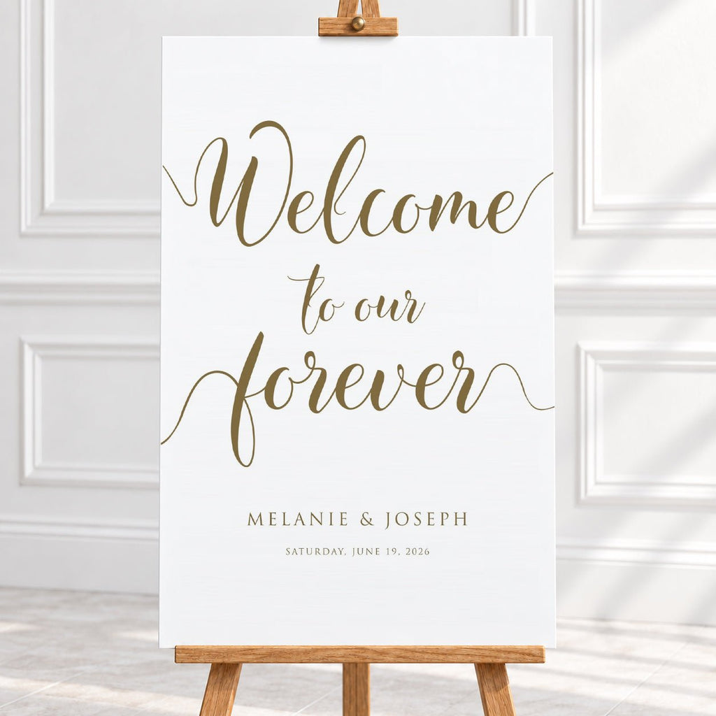 Welcome to Our Forever – Gold Personalised Wedding Welcome Sign - We Do Bou