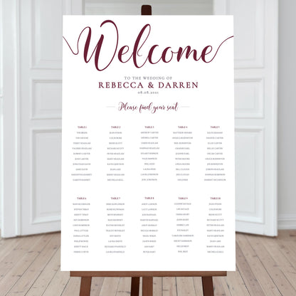 10 table burgundy seating chart template