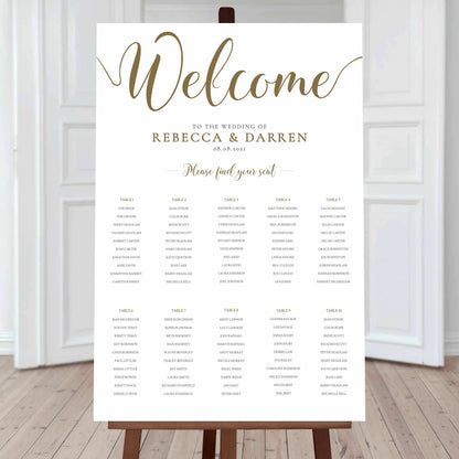 10 table wedding seating chart template in gold
