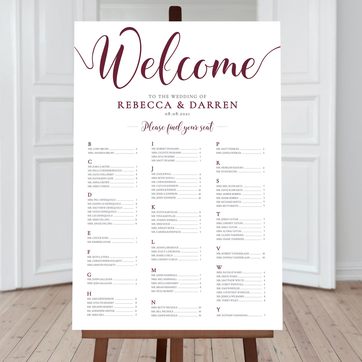3 column a-z_seating chart burgundy