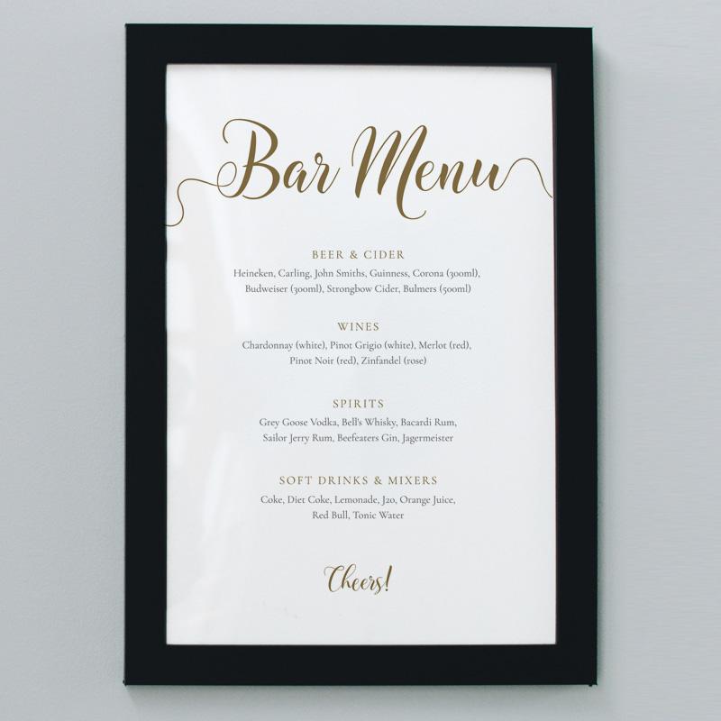 8x10 gold drinks menu framed print