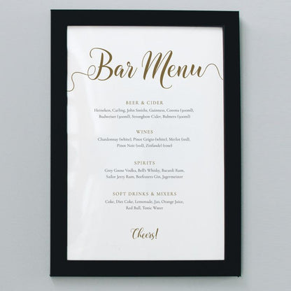 8x10 gold drinks menu framed print