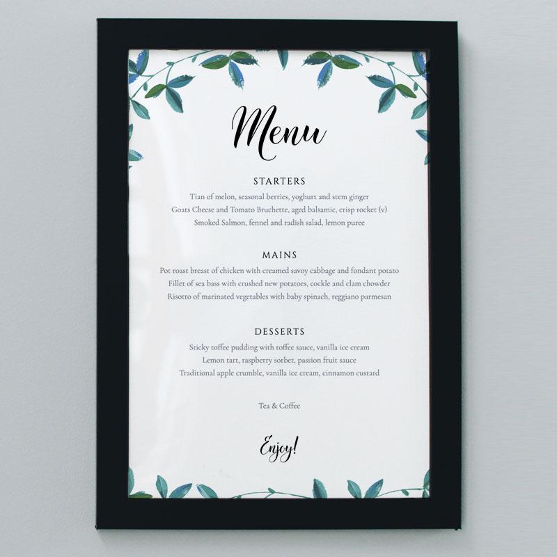 5x7 outdoor wedding menu template printed and framed