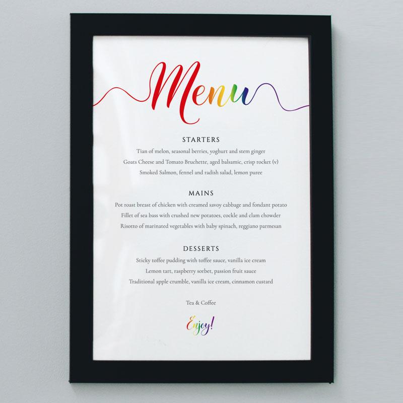 5x7 customised rainbow menu framed print