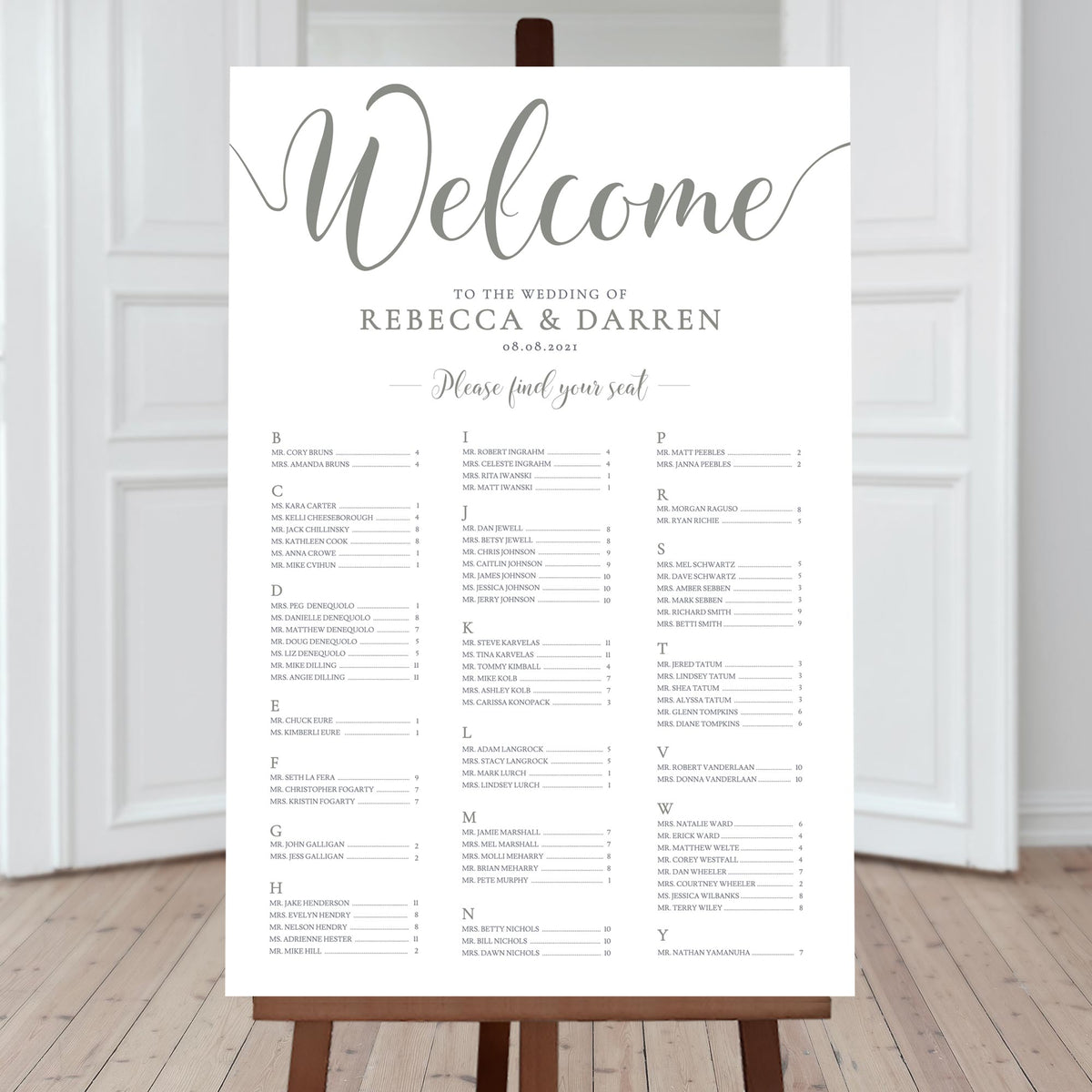 a-z seating plan template for 95 people