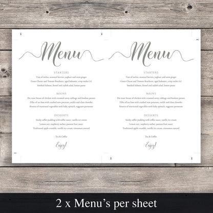 artichoke green menu template stepped up to print 2 per page