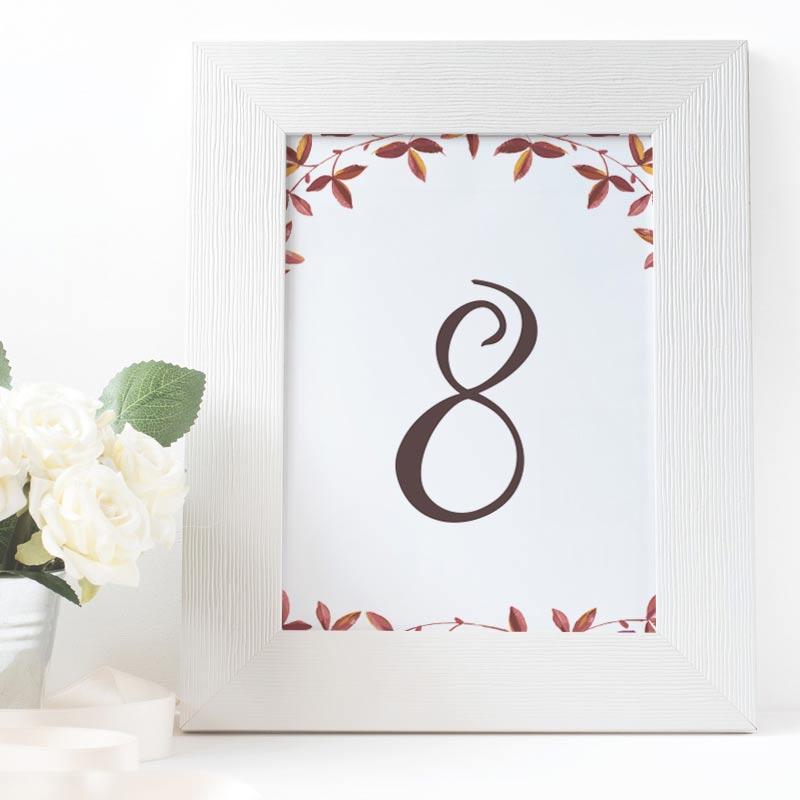 printable autumn fall table number a white frame