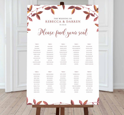 autumn leaves wedding seating chart