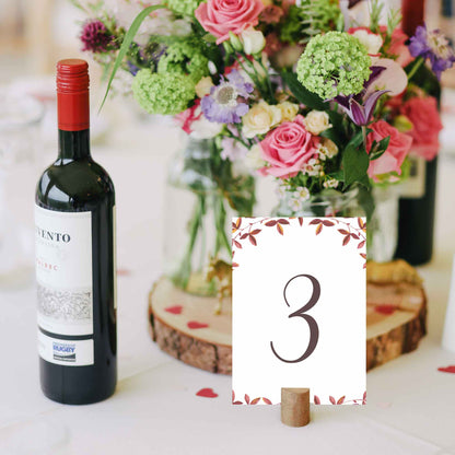 autumn leaves wedding table number in cork stand