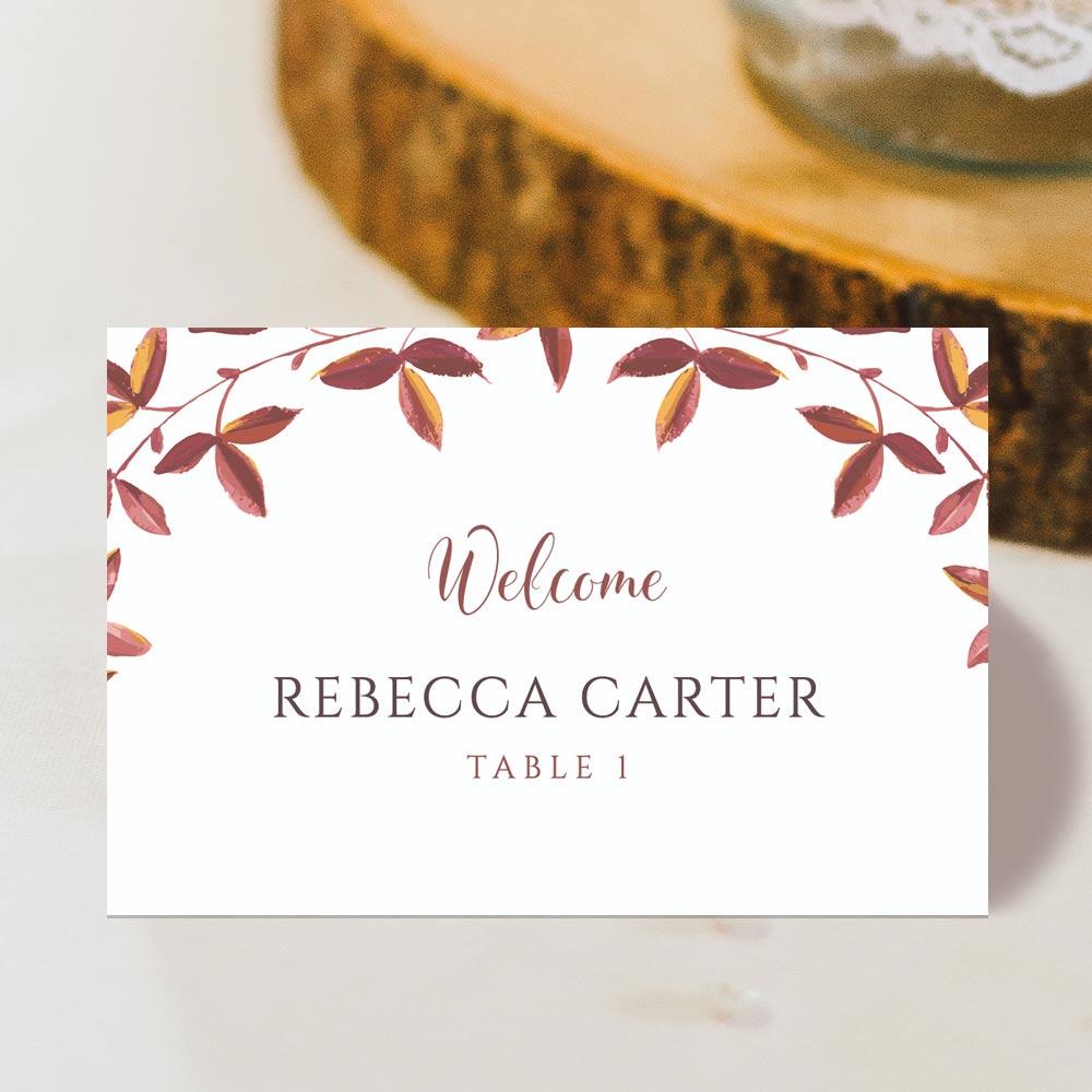 autumn leaves rustic reds and browns wedding place cards