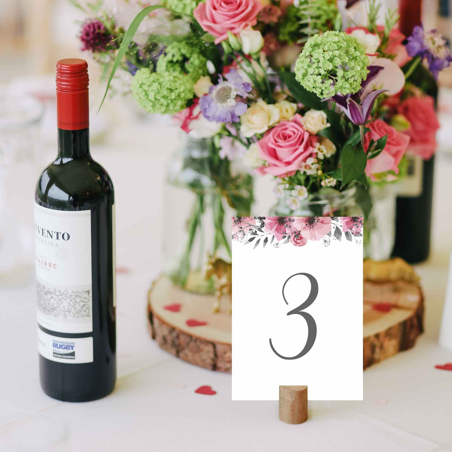 outdoor wedding table number with flowers