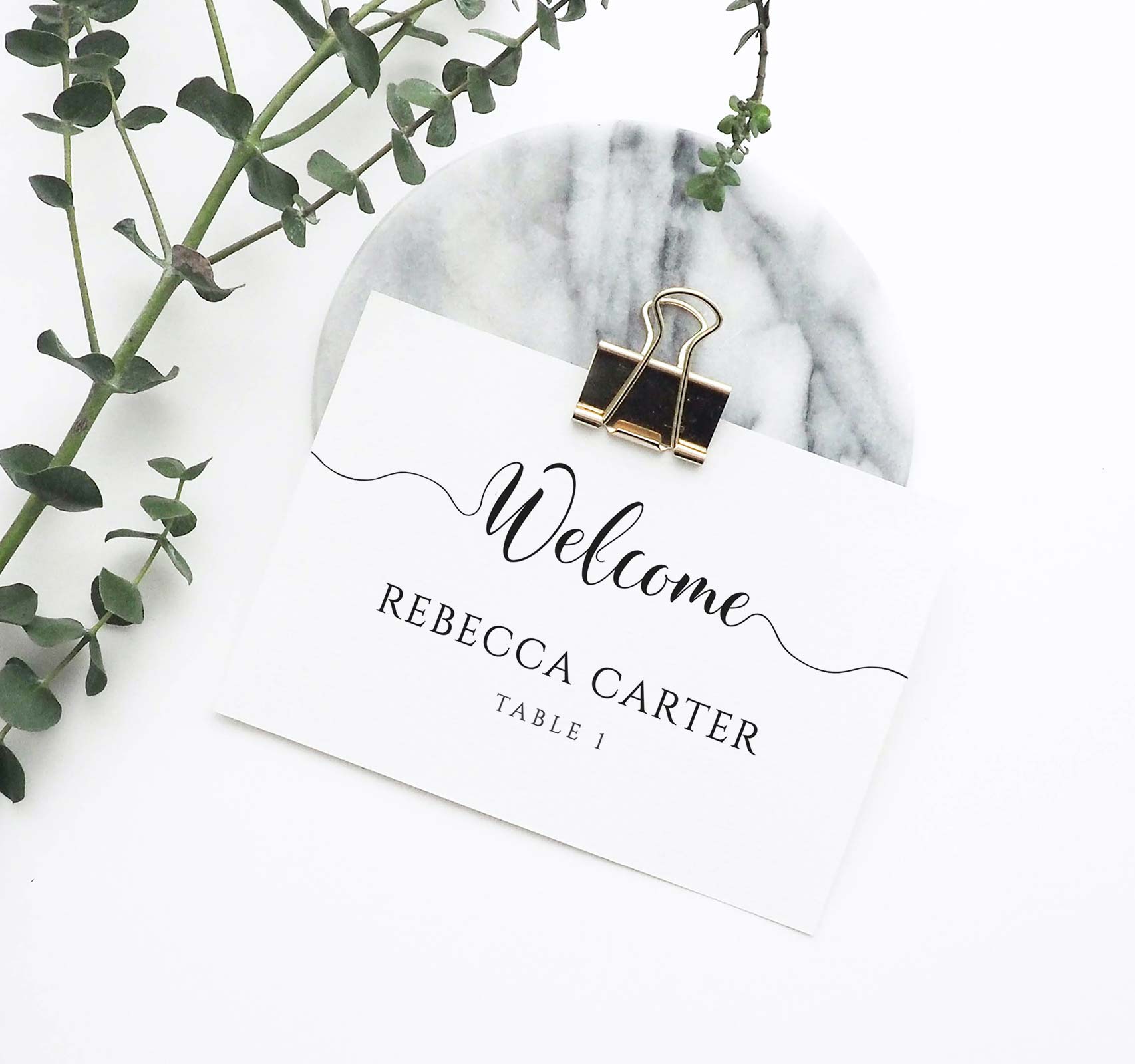 Wedding name card printed on white card