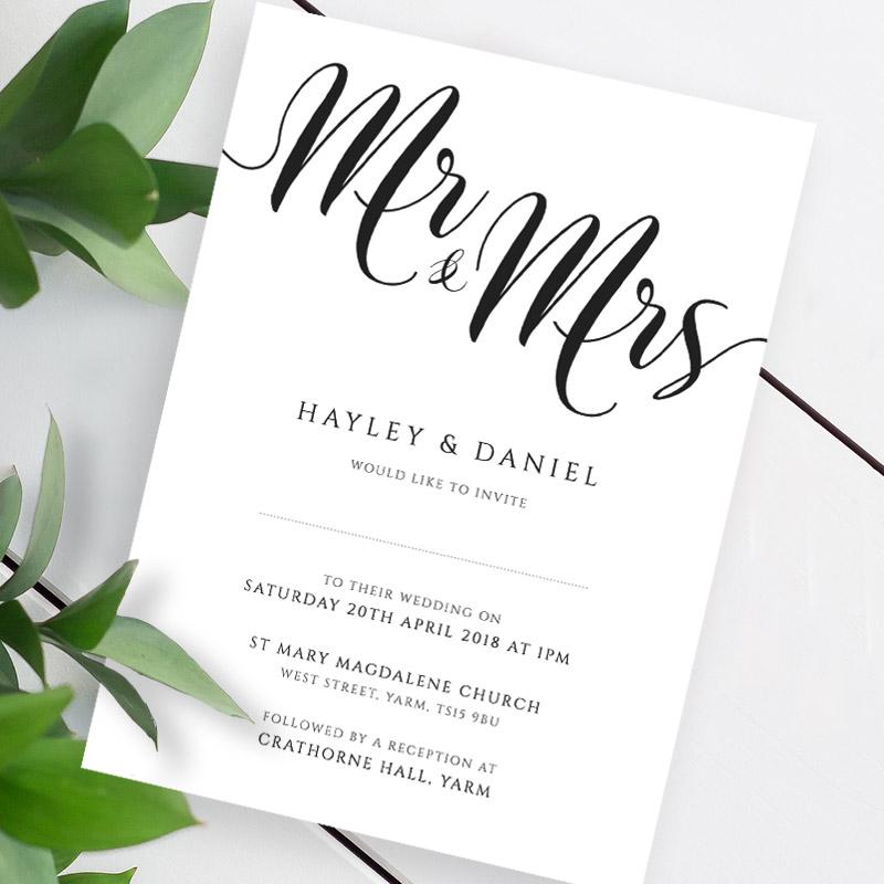 Personalised mr and mrs wedding invitation