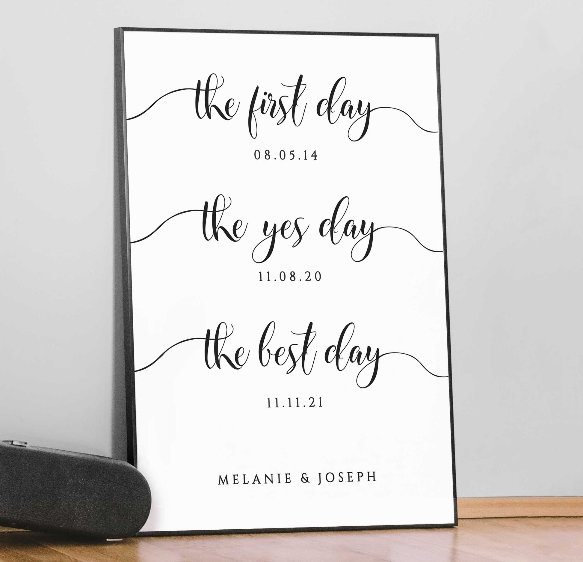 the first day, the yes day, the best day sign, framed print
