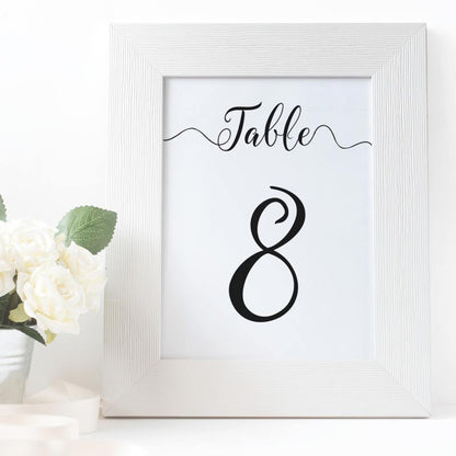 wedding table number print in a white picture frame