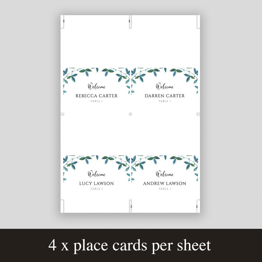 boho folded place card template showing 4 place cards on one sheet of paper