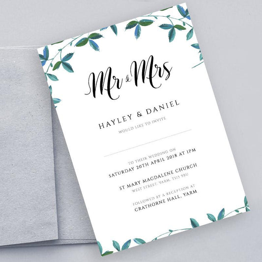 boho greenery wedding invitation with envelope