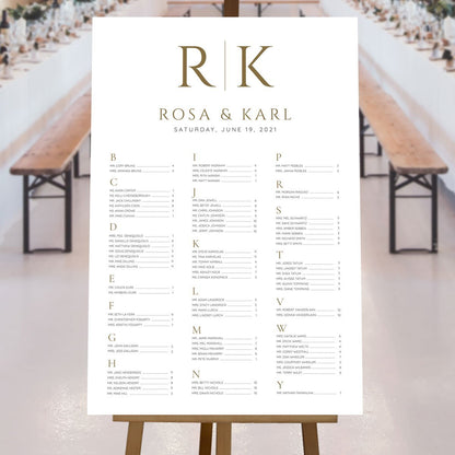 bride and groom initials a-z seating plan at wedding reception