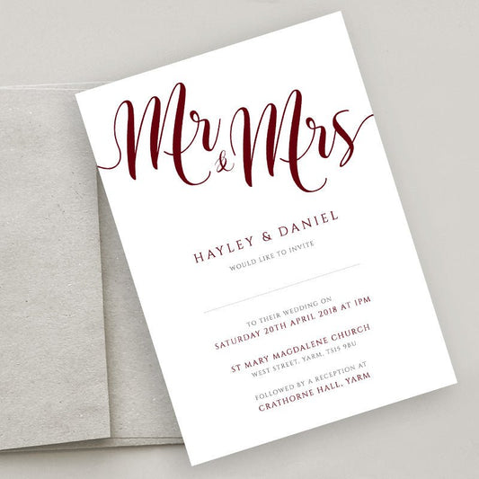 burgundy wedding invitation set with envelope