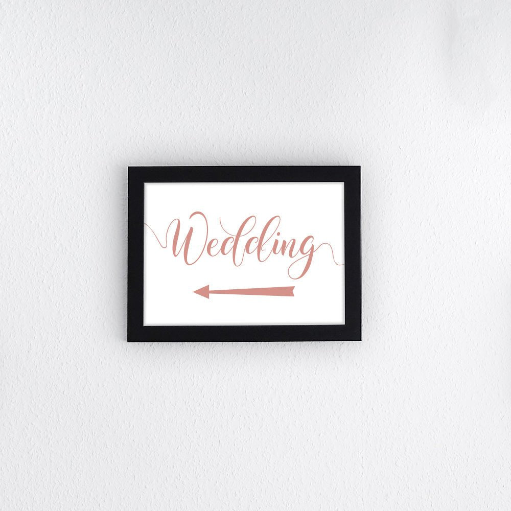 coral directional wedding left arrow sign printed and framed